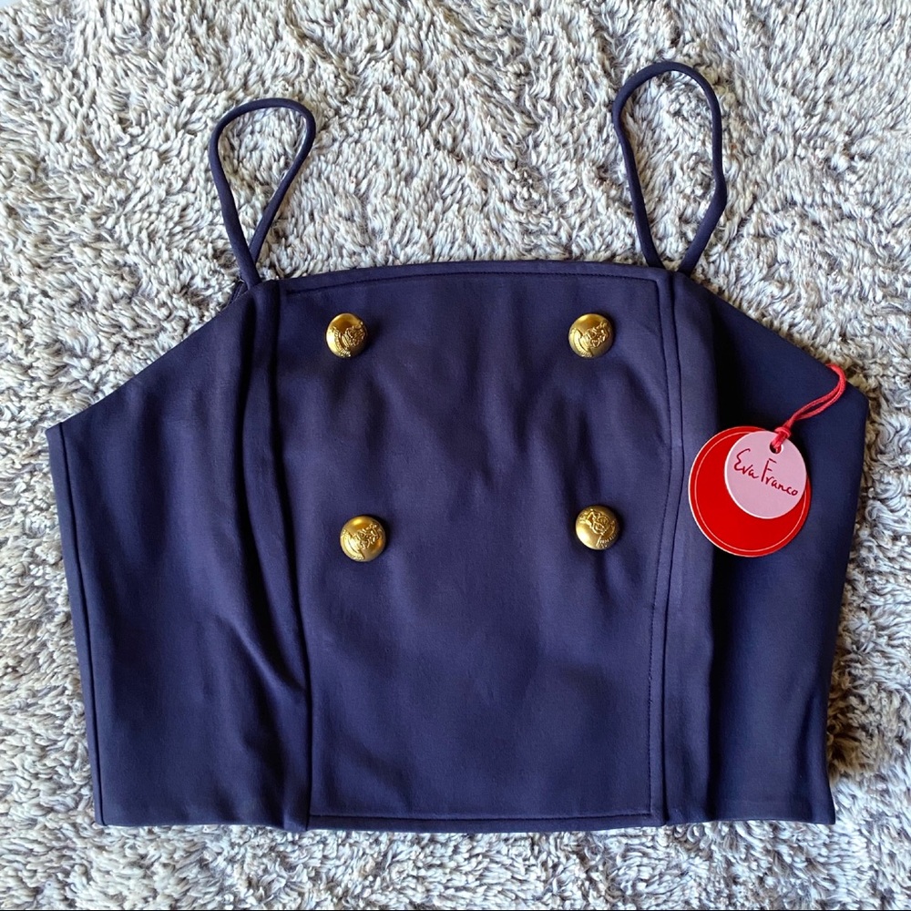 Anthropologie Eva Franco 🆕 | 🎄Cropped Spaghetti Strap Ponte Trench Blouse. - Picture 2 of 12